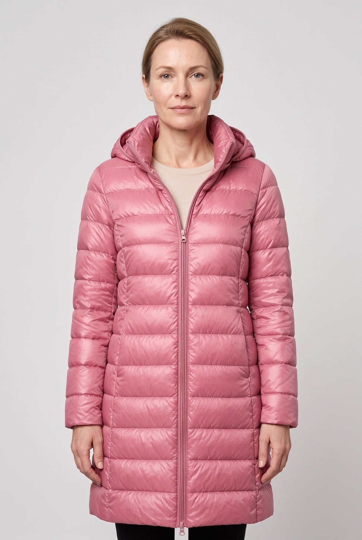 Classic Longline Hooded Puffer Jacket with Zip Front