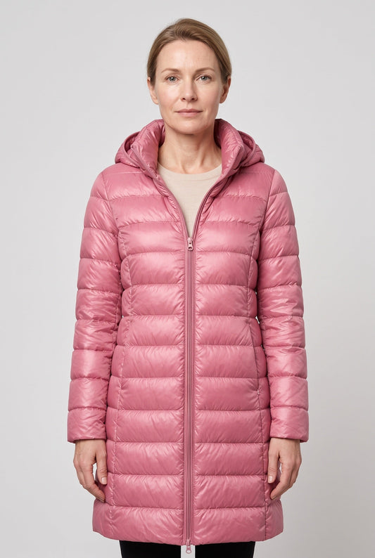 Classic Longline Hooded Puffer Jacket with Zip Front