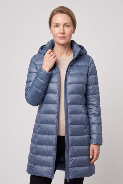 Classic Longline Hooded Puffer Jacket with Zip Front