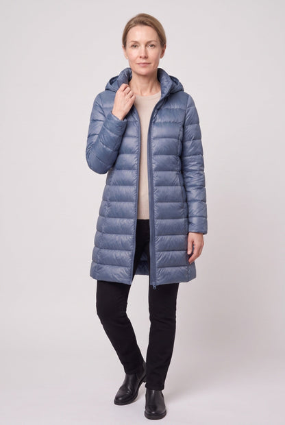 Classic Longline Hooded Puffer Jacket with Zip Front