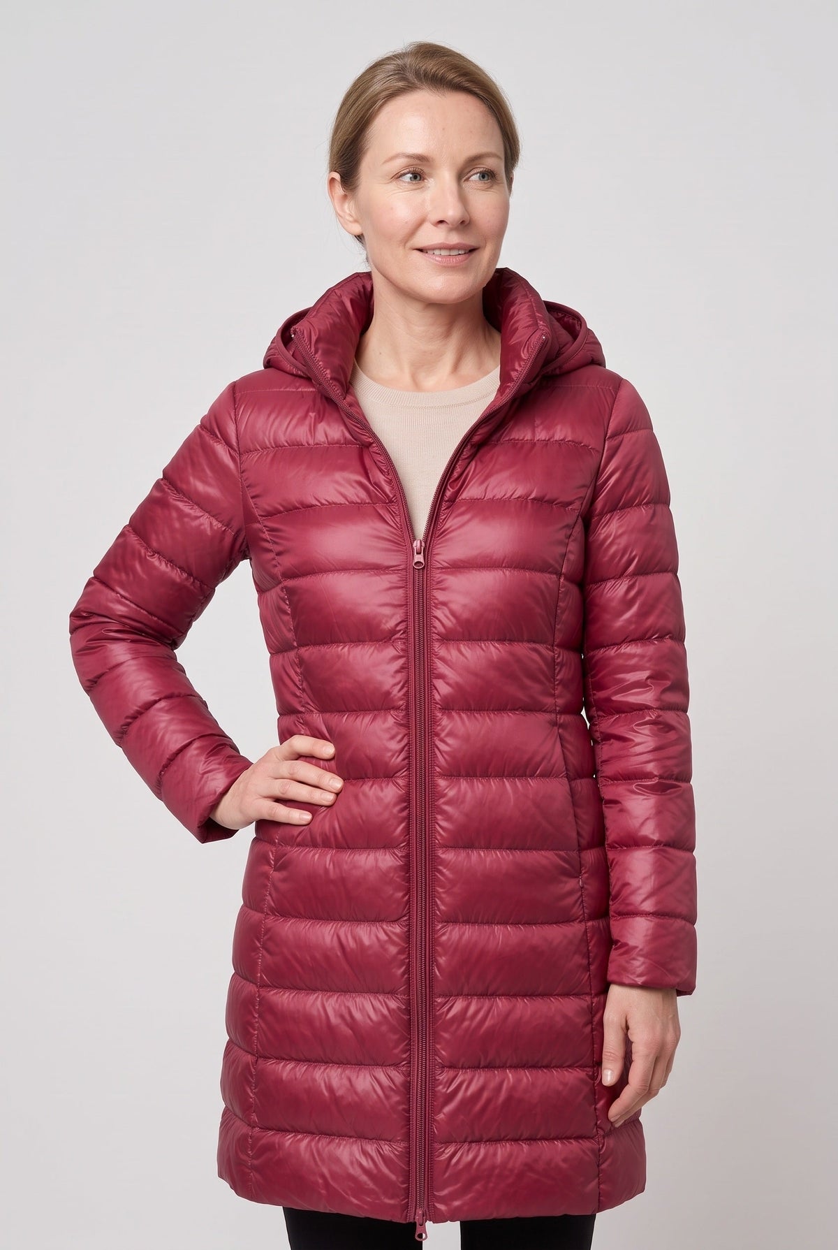 Classic Longline Hooded Puffer Jacket with Zip Front