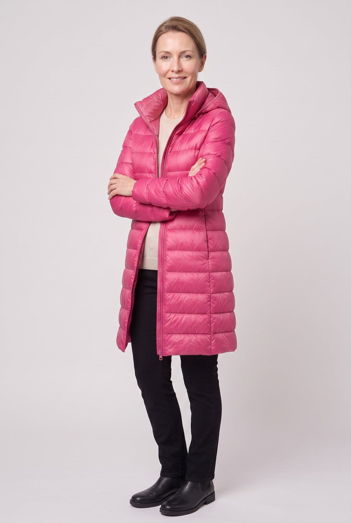 Classic Longline Hooded Puffer Jacket with Zip Front