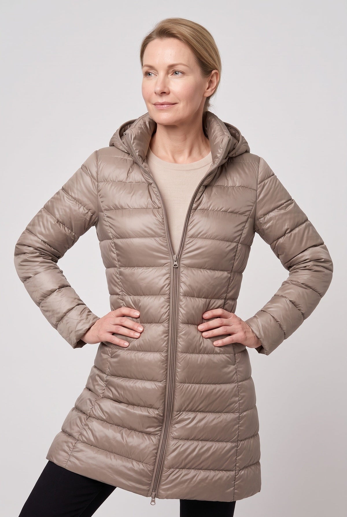 Classic Longline Hooded Puffer Jacket with Zip Front