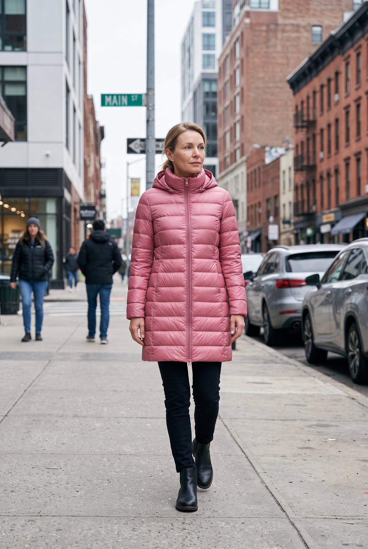 Classic Longline Hooded Puffer Jacket with Zip Front