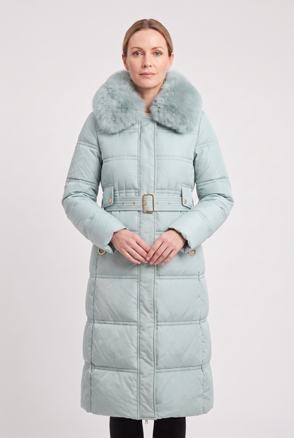 Classic Quilted Belted Coat with Faux Fur Collar