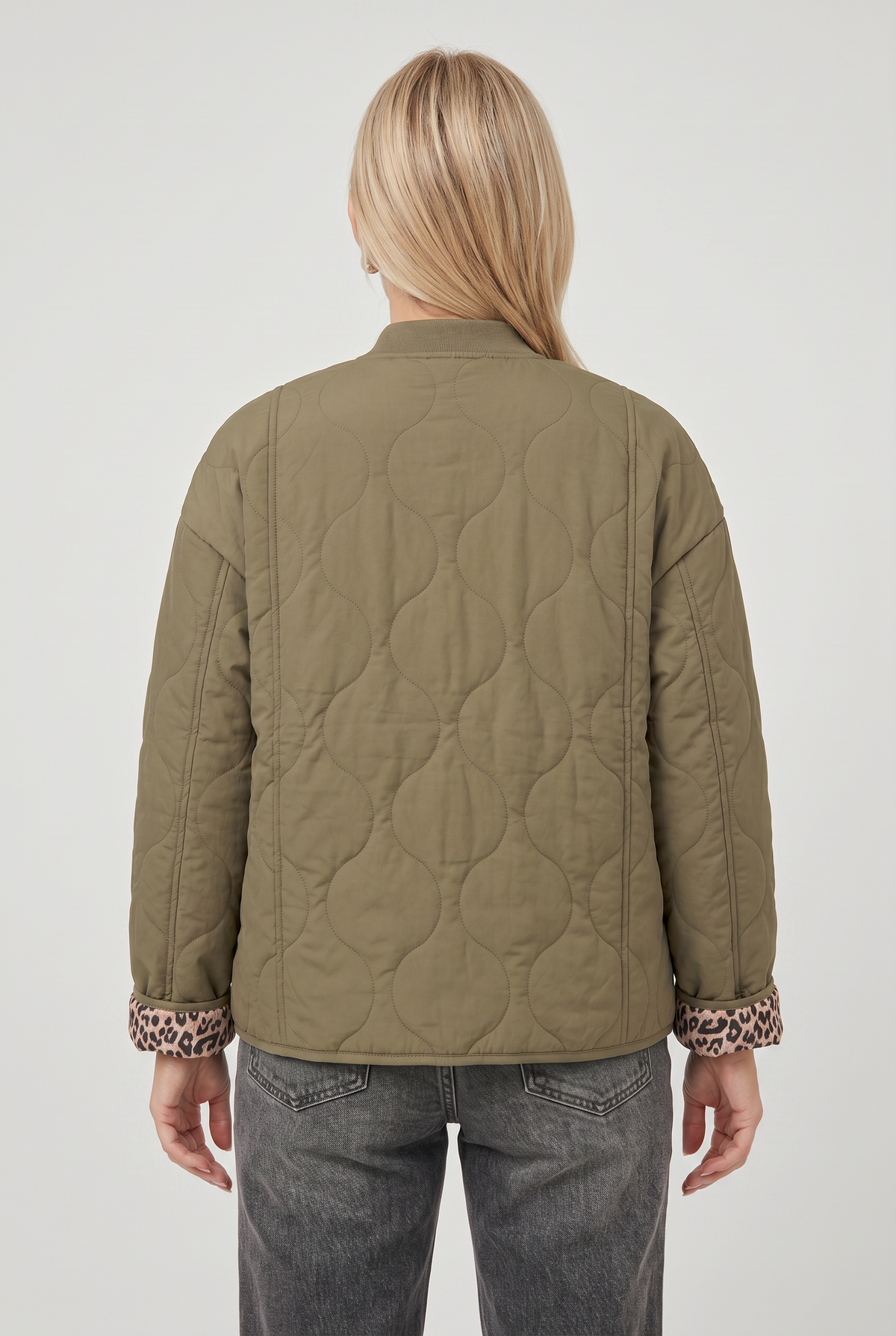Classic Quilted Button Front Jacket with Leopard Lining