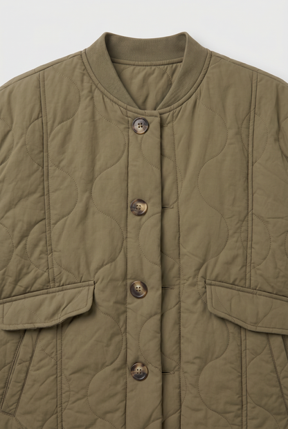 Classic Quilted Button Front Jacket with Leopard Lining