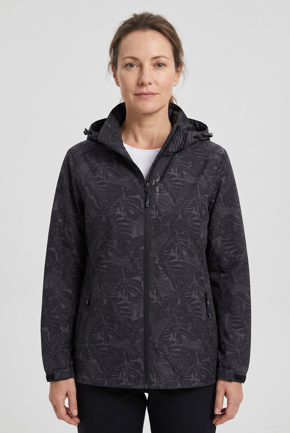 Casual Hooded Rain Jacket with Leaf Print