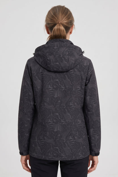 Casual Hooded Rain Jacket with Leaf Print