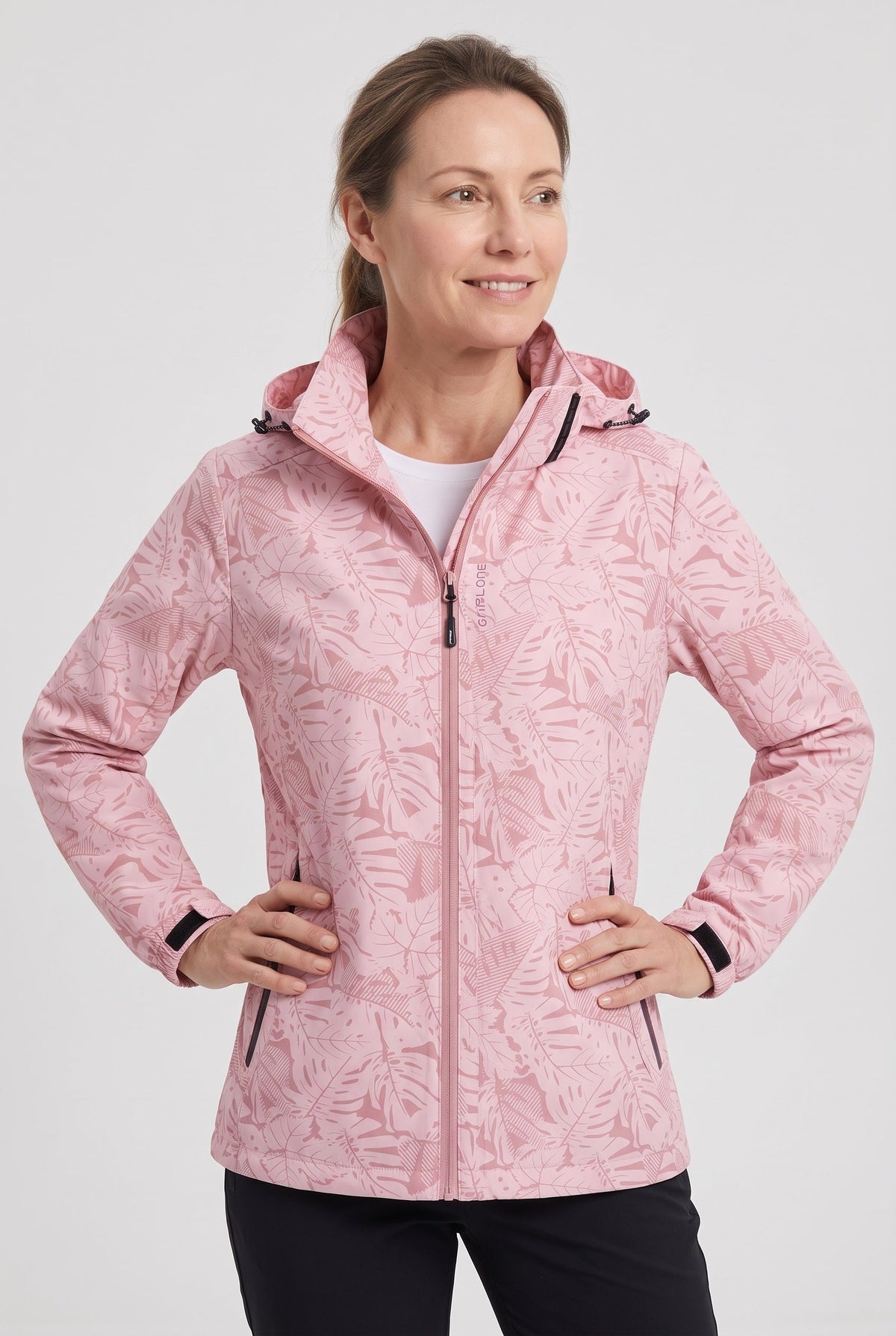 Casual Hooded Rain Jacket with Leaf Print