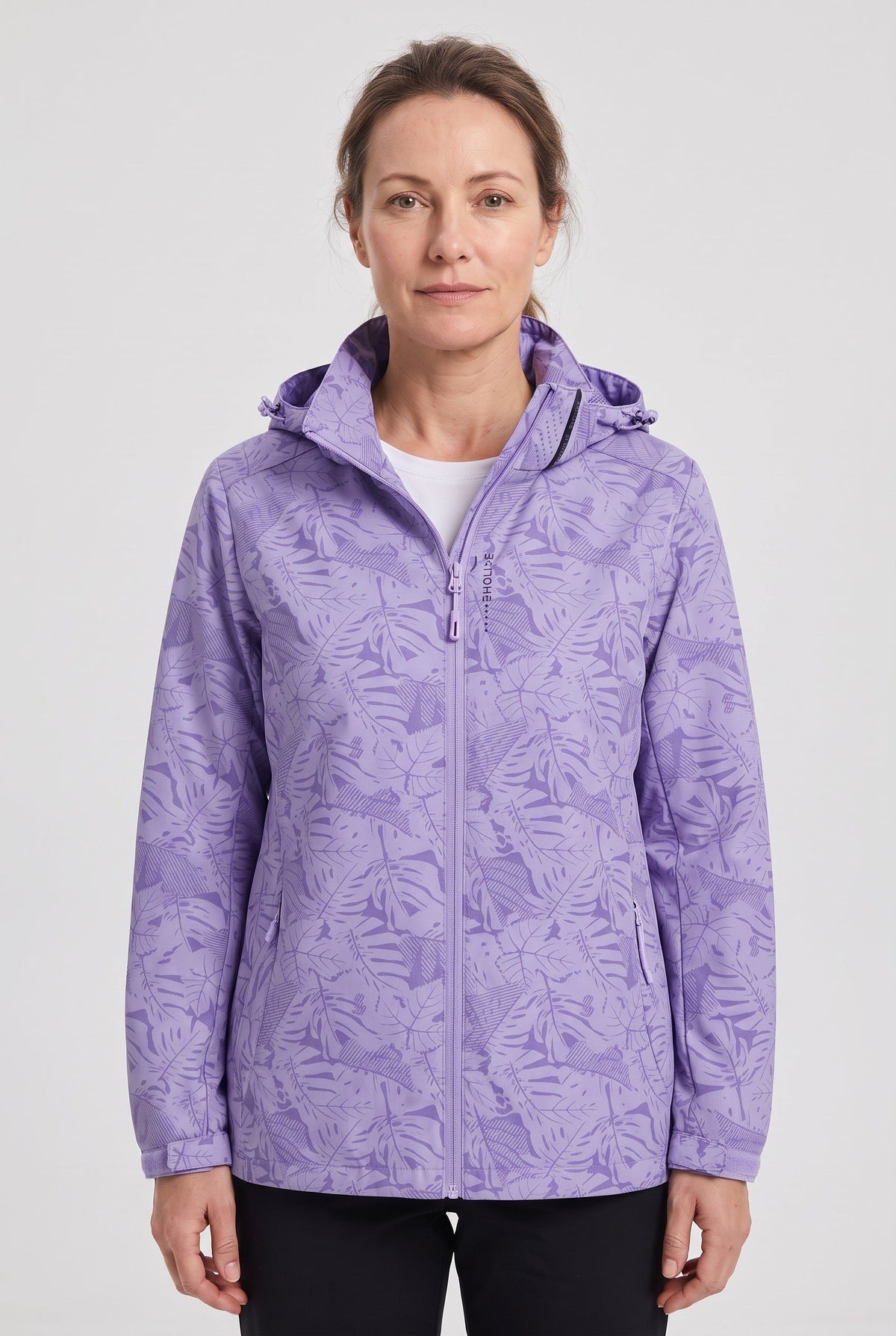 Casual Hooded Rain Jacket with Leaf Print
