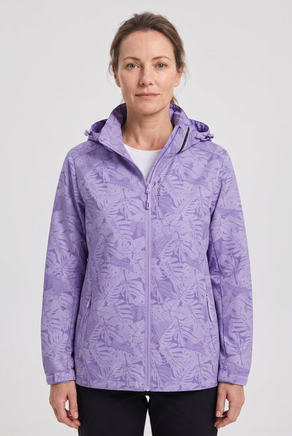 Casual Hooded Rain Jacket with Leaf Print