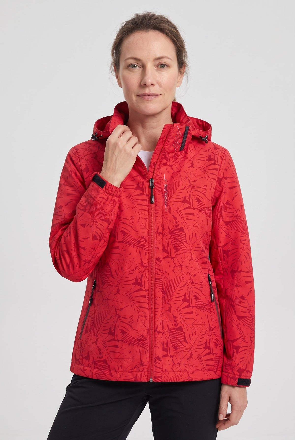 Casual Hooded Rain Jacket with Leaf Print