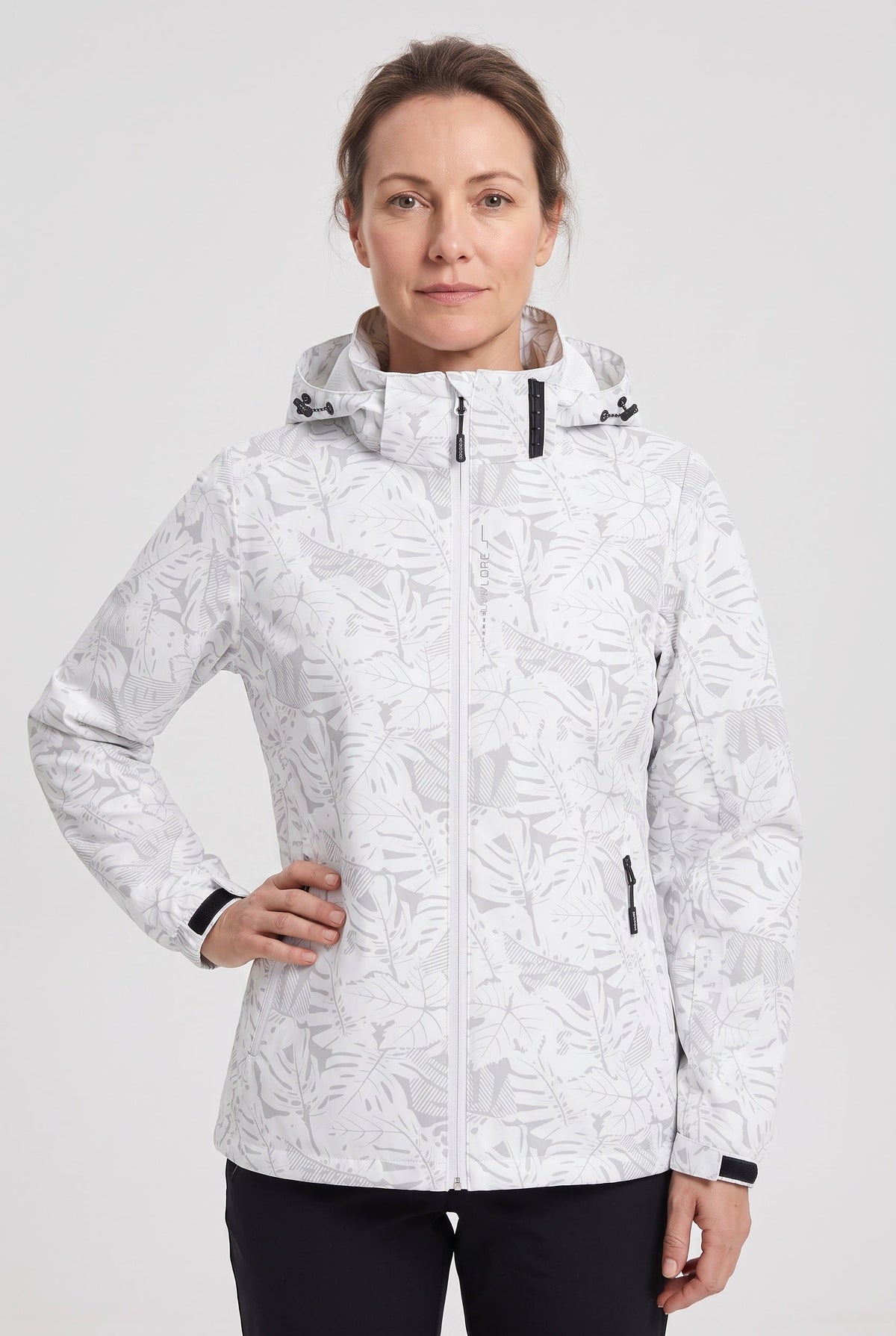 Casual Hooded Rain Jacket with Leaf Print