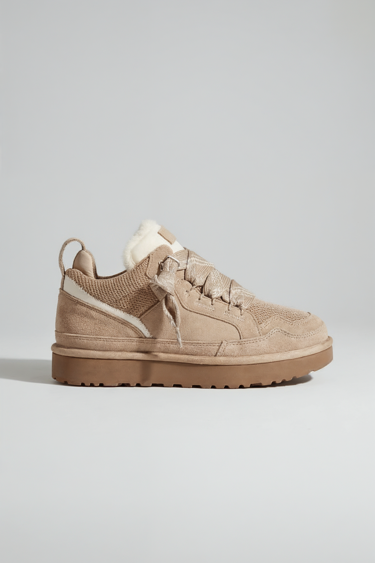 Casual Faux Shearling Collar Sneakers with Lug Sole
