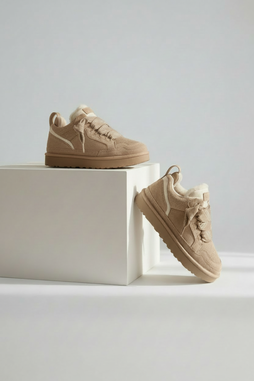 Casual Faux Shearling Collar Sneakers with Lug Sole