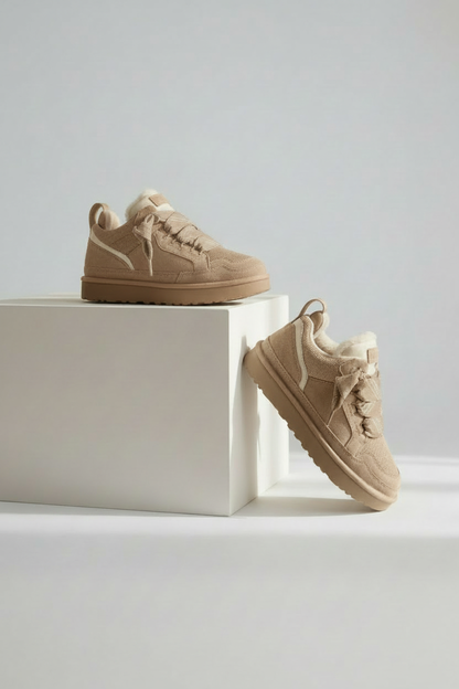 Casual Faux Shearling Collar Sneakers with Lug Sole