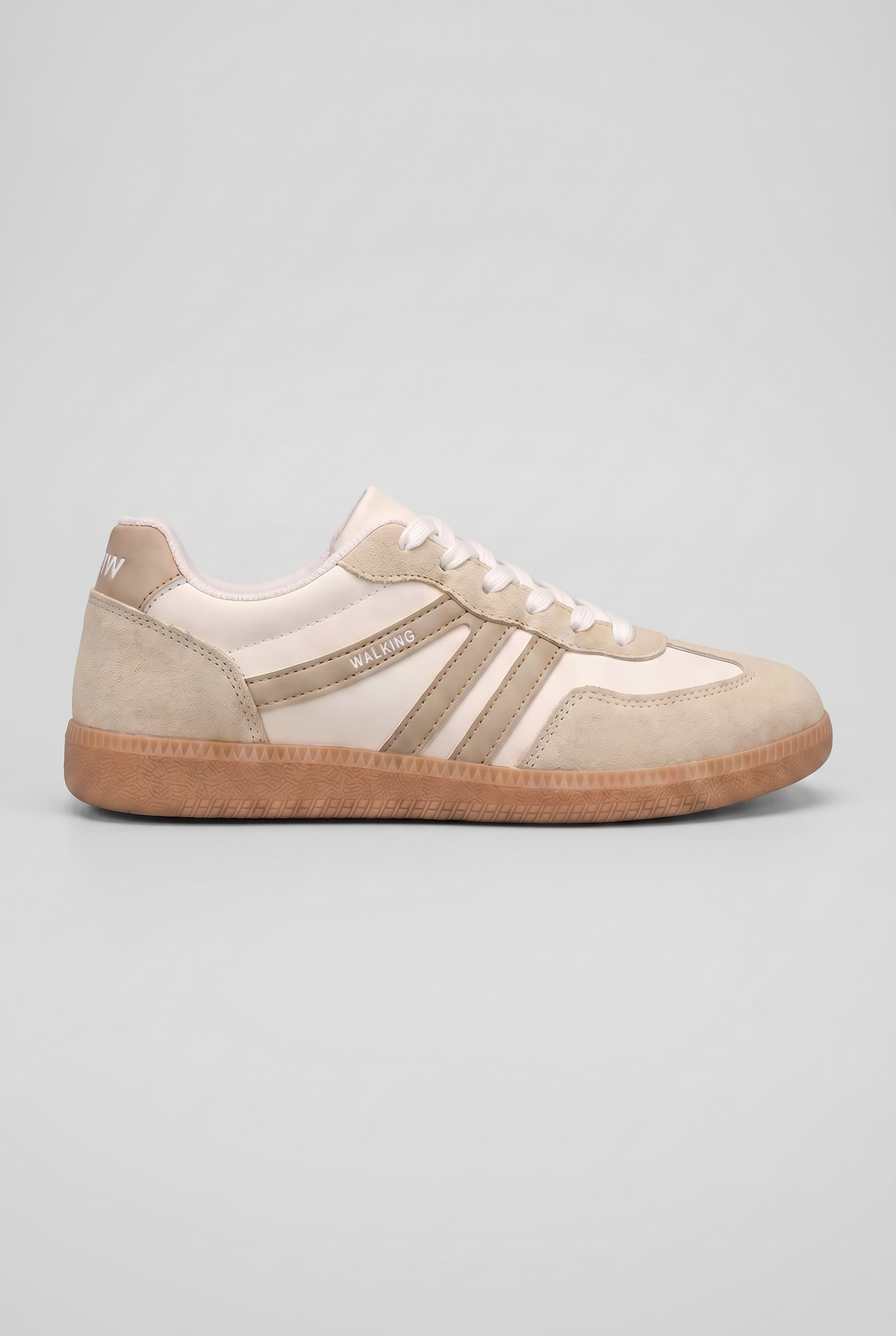 Casual Leather Sneakers with Side Stripes and Gum Sole