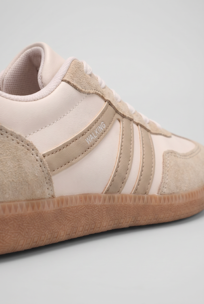 Casual Leather Sneakers with Side Stripes and Gum Sole