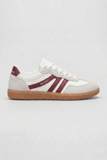 Casual Leather Sneakers with Side Stripes and Gum Sole