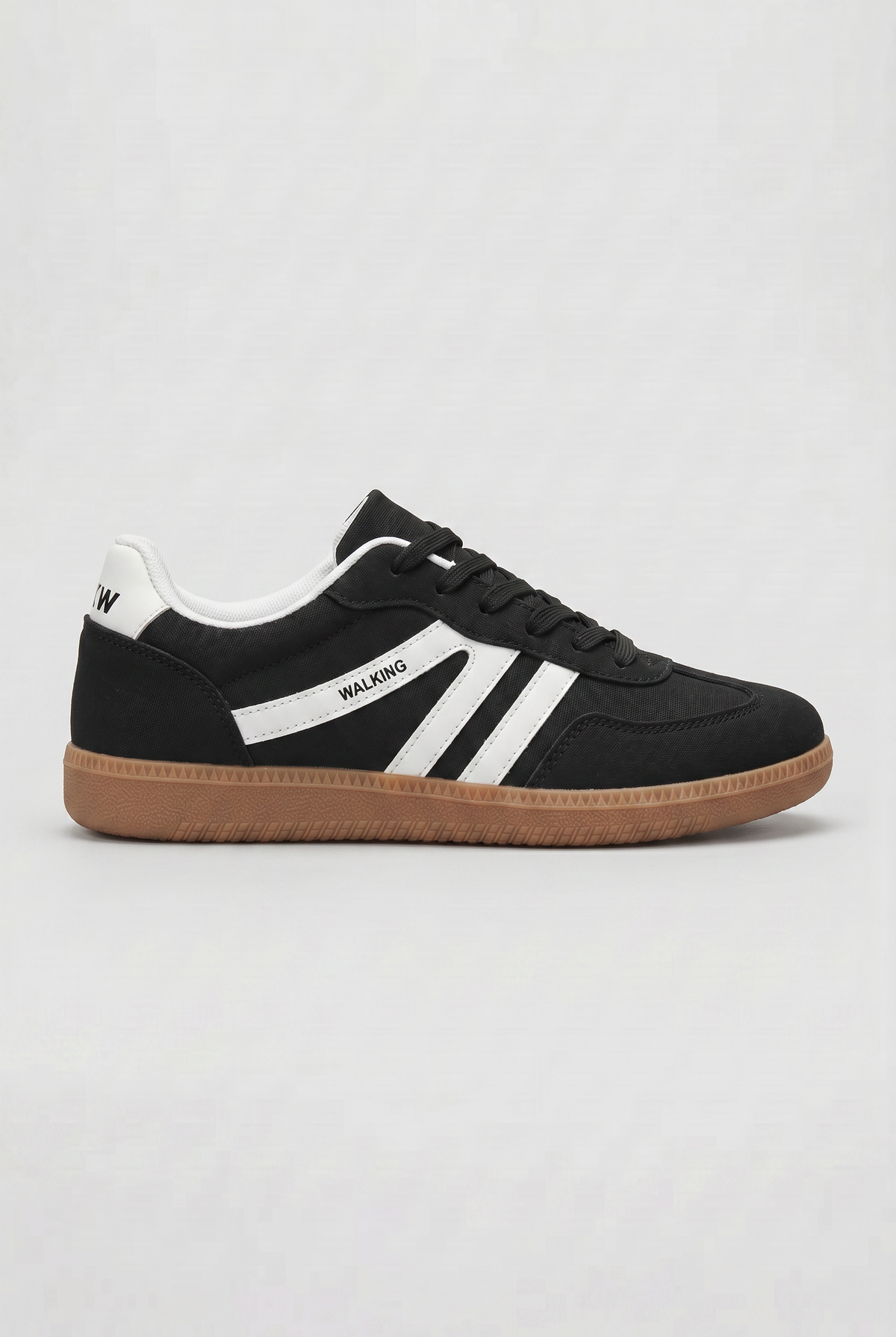 Casual Leather Sneakers with Side Stripes and Gum Sole