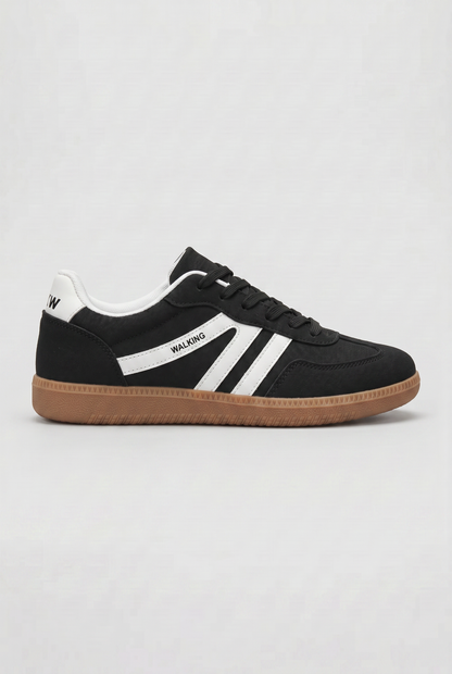 Casual Leather Sneakers with Side Stripes and Gum Sole