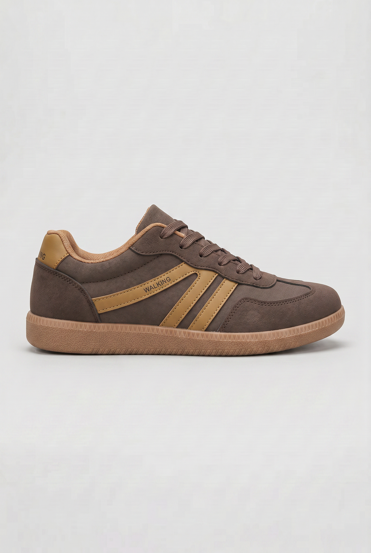 Casual Leather Sneakers with Side Stripes and Gum Sole