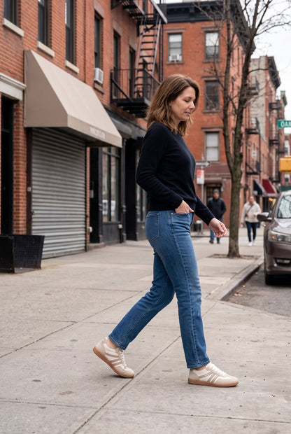 Casual Leather Sneakers with Side Stripes and Gum Sole