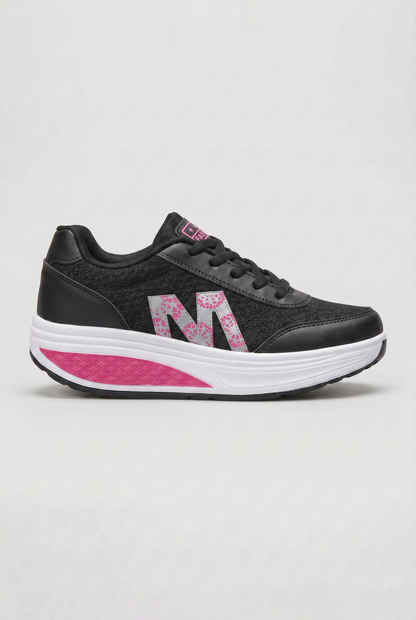 Casual Lace-Up Leather Sneakers with Rocker Sole