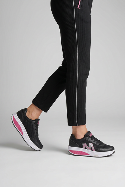 Casual Lace-Up Leather Sneakers with Rocker Sole