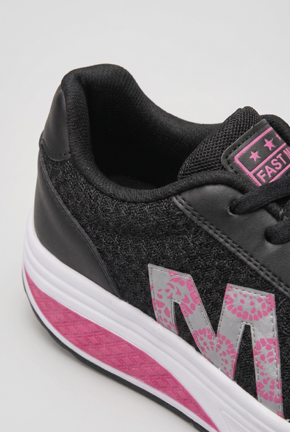 Casual Lace-Up Leather Sneakers with Rocker Sole