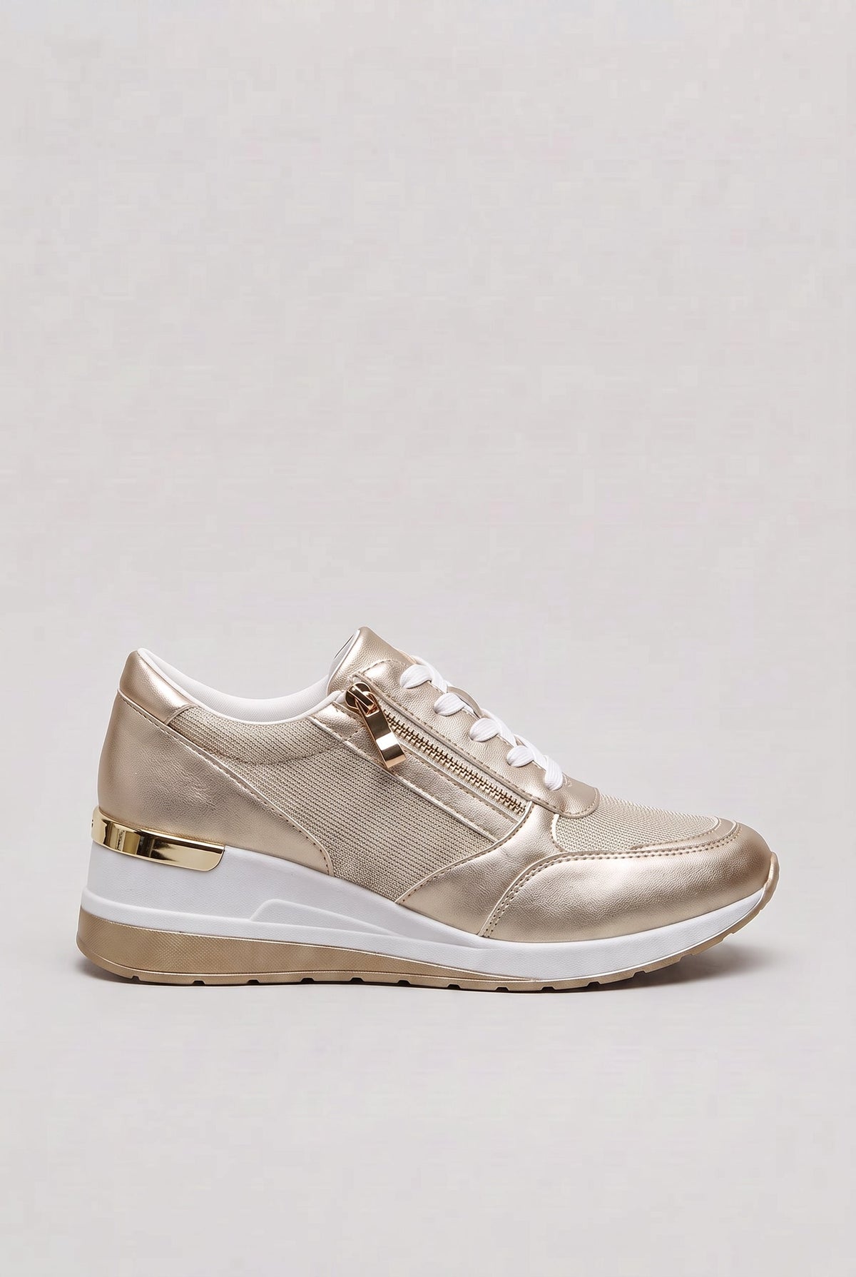 Stylish Side Zip Hidden Wedge Heel Sneakers
