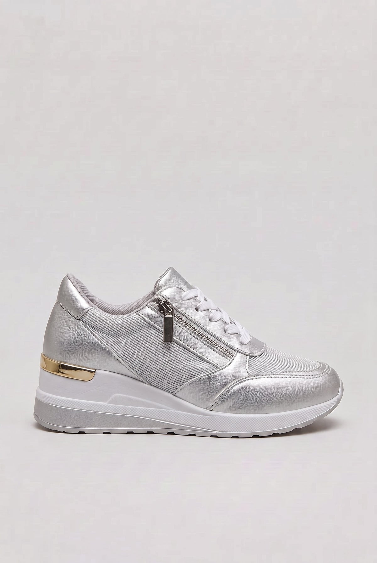 Stylish Side Zip Hidden Wedge Heel Sneakers