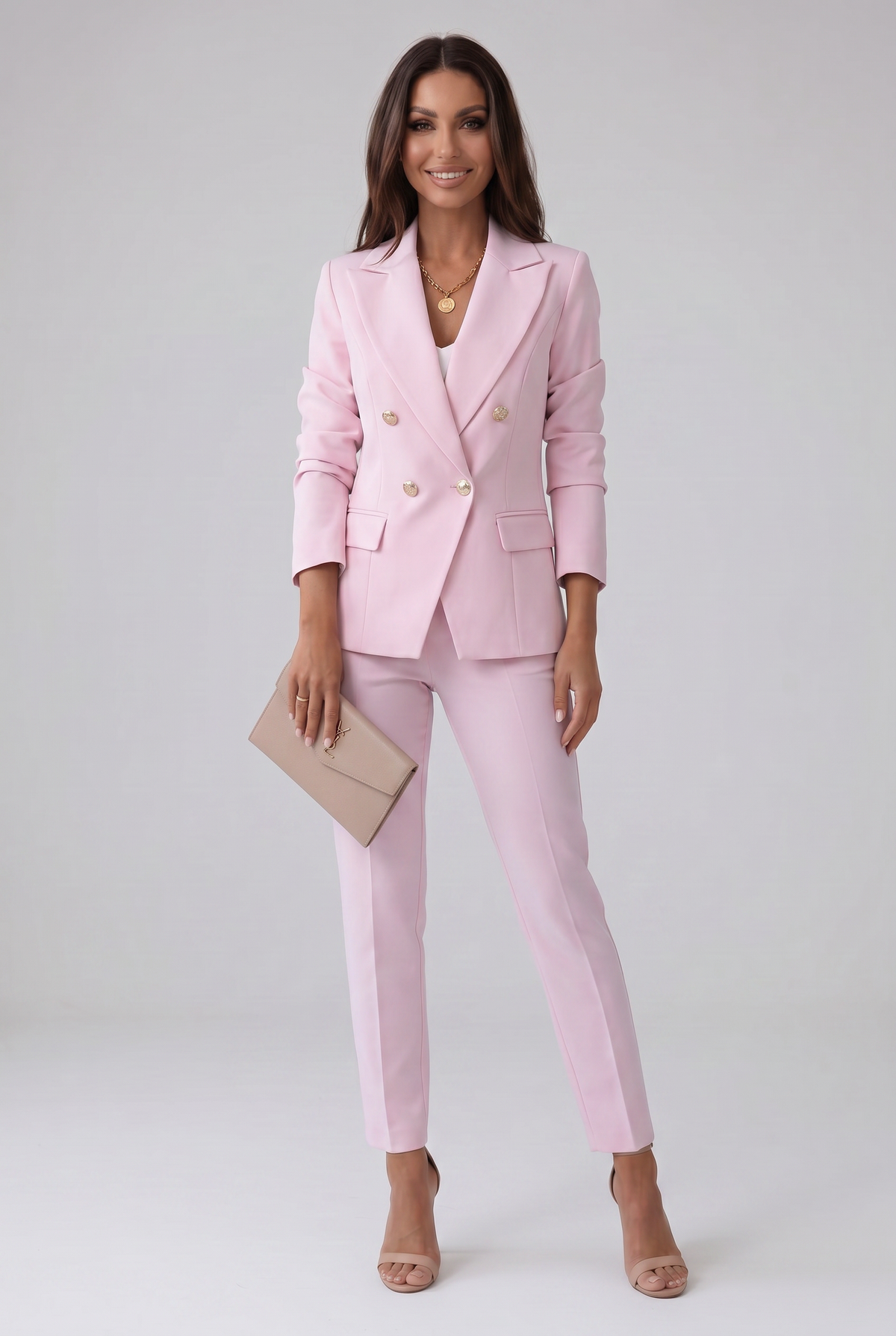 Classic Double Breasted Peak Lapel Suit Jacket