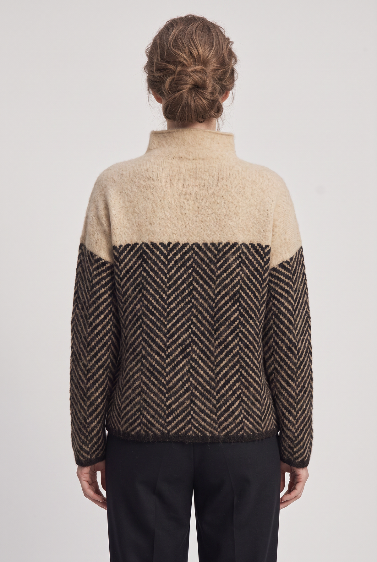 Classic Herringbone Panel Funnel Neck Sweater