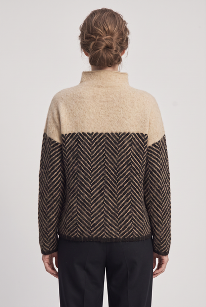 Classic Herringbone Panel Funnel Neck Sweater