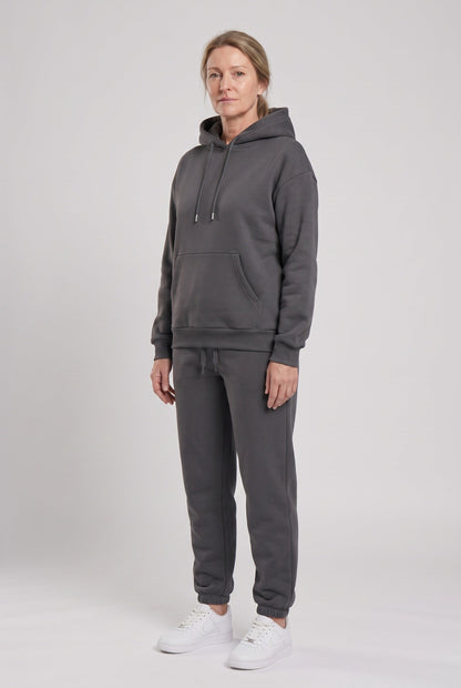 Sporty Hooded Pullover Tracksuit with Cuffed Ankles
