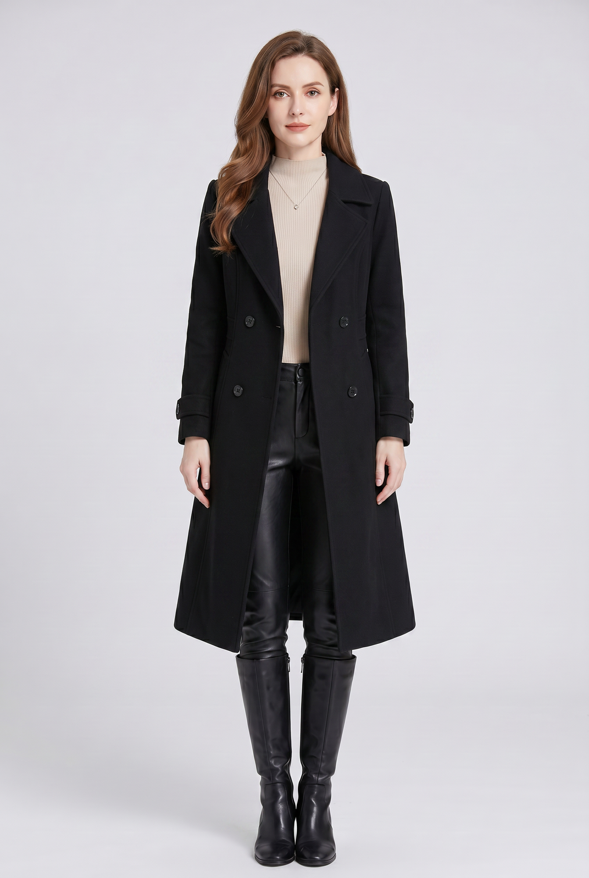 Classic Double-Breasted Trench Coat with Belted Back