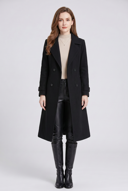 Classic Double-Breasted Trench Coat with Belted Back