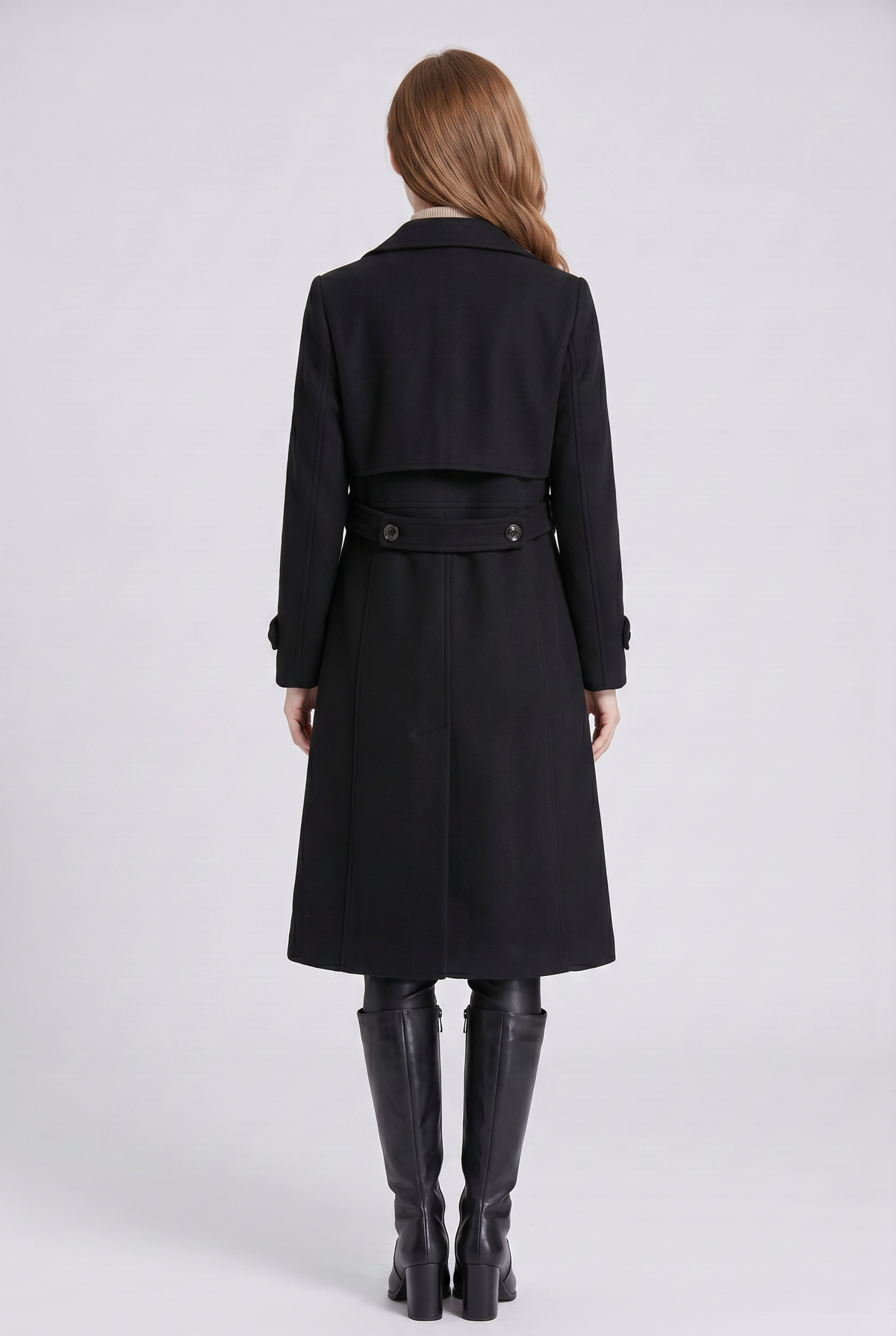 Classic Double-Breasted Trench Coat with Belted Back