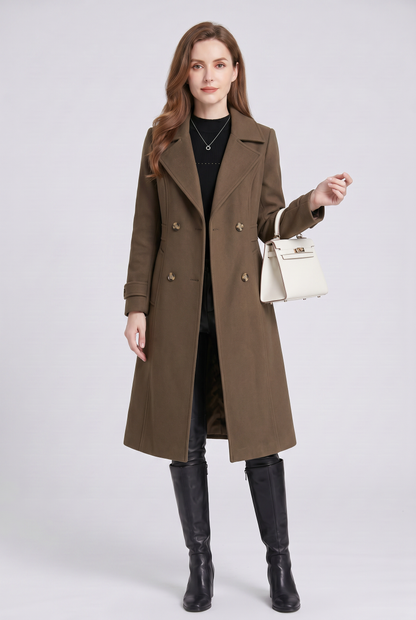 Classic Double-Breasted Trench Coat with Belted Back