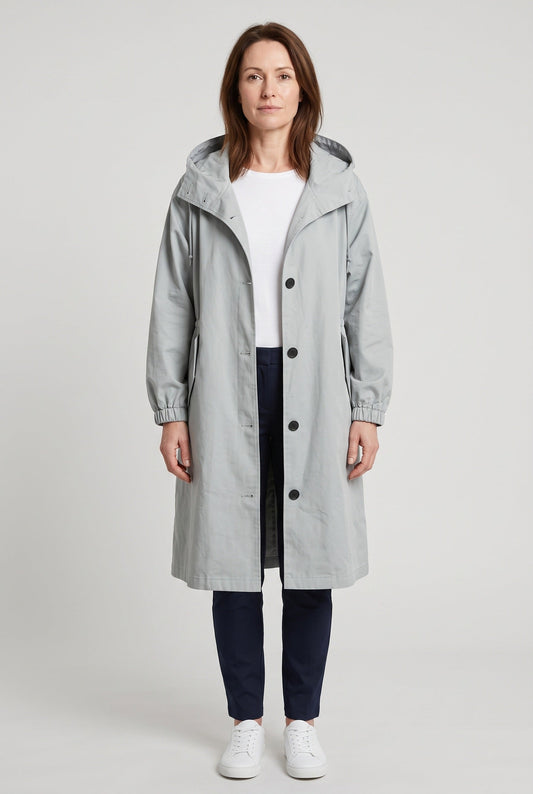 Oversized Hooded Trench Coat with Drawcord Waist