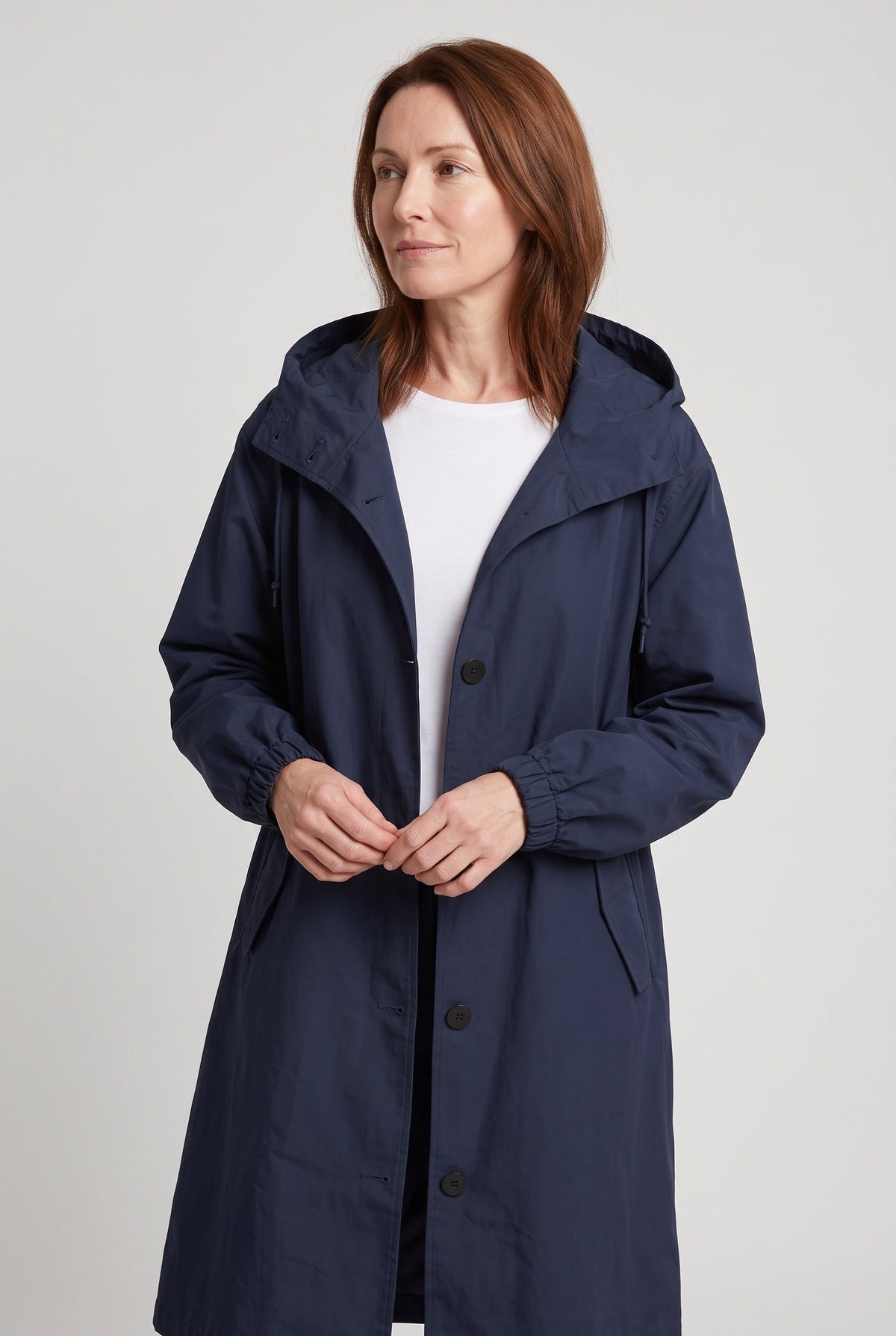 Oversized Hooded Trench Coat with Drawcord Waist