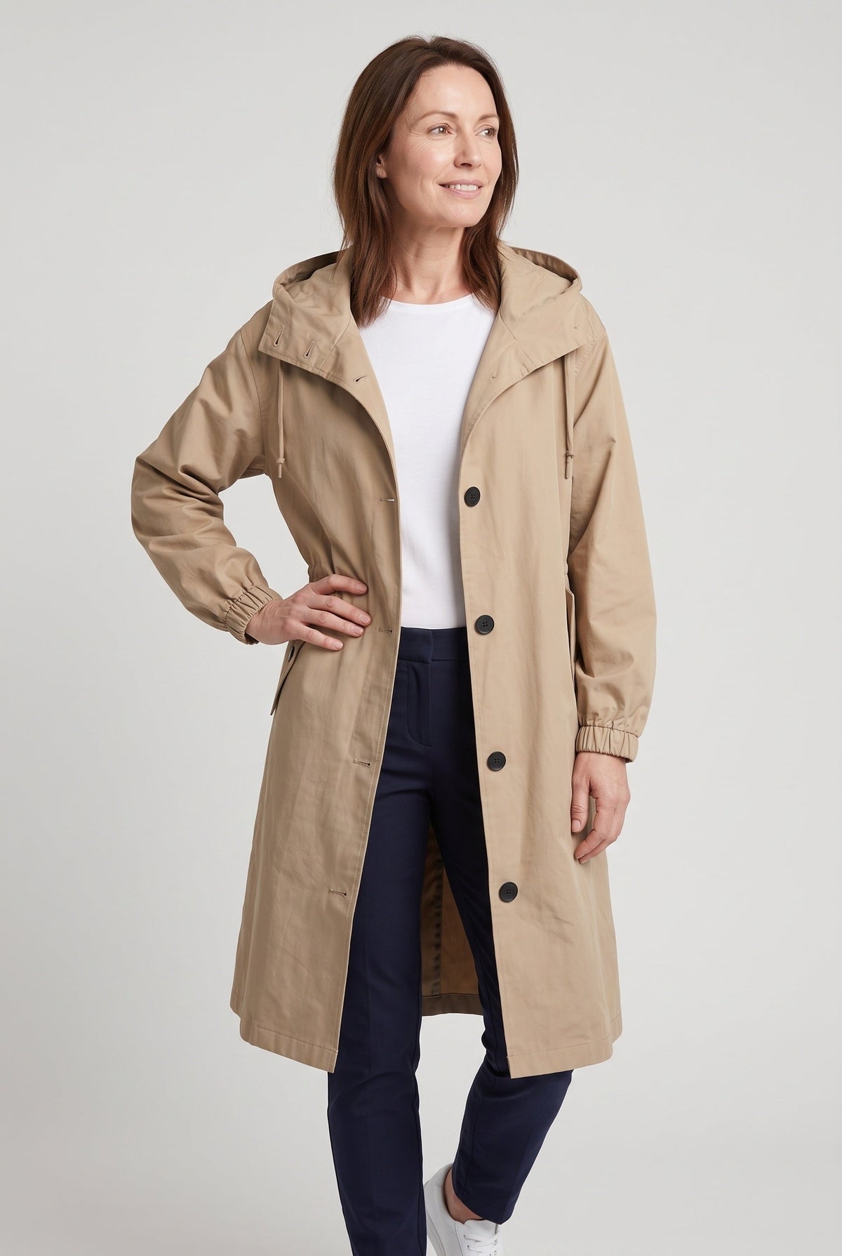 Oversized Hooded Trench Coat with Drawcord Waist