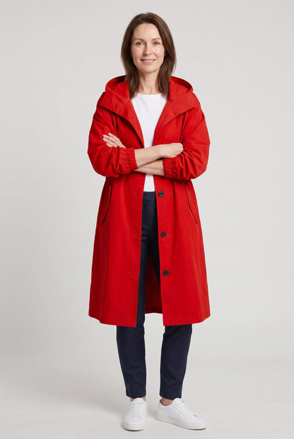 Oversized Hooded Trench Coat with Drawcord Waist