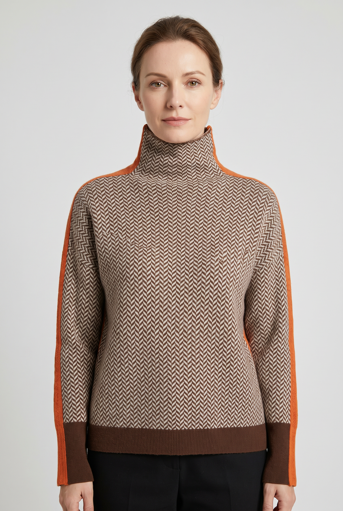 Classic Herringbone Knit Turtleneck Sweater