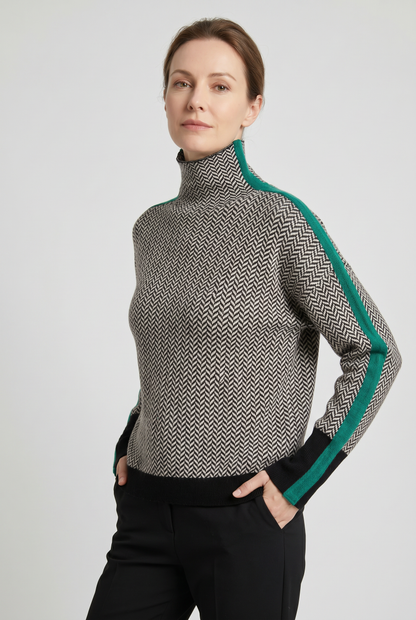 Classic Herringbone Knit Turtleneck Sweater