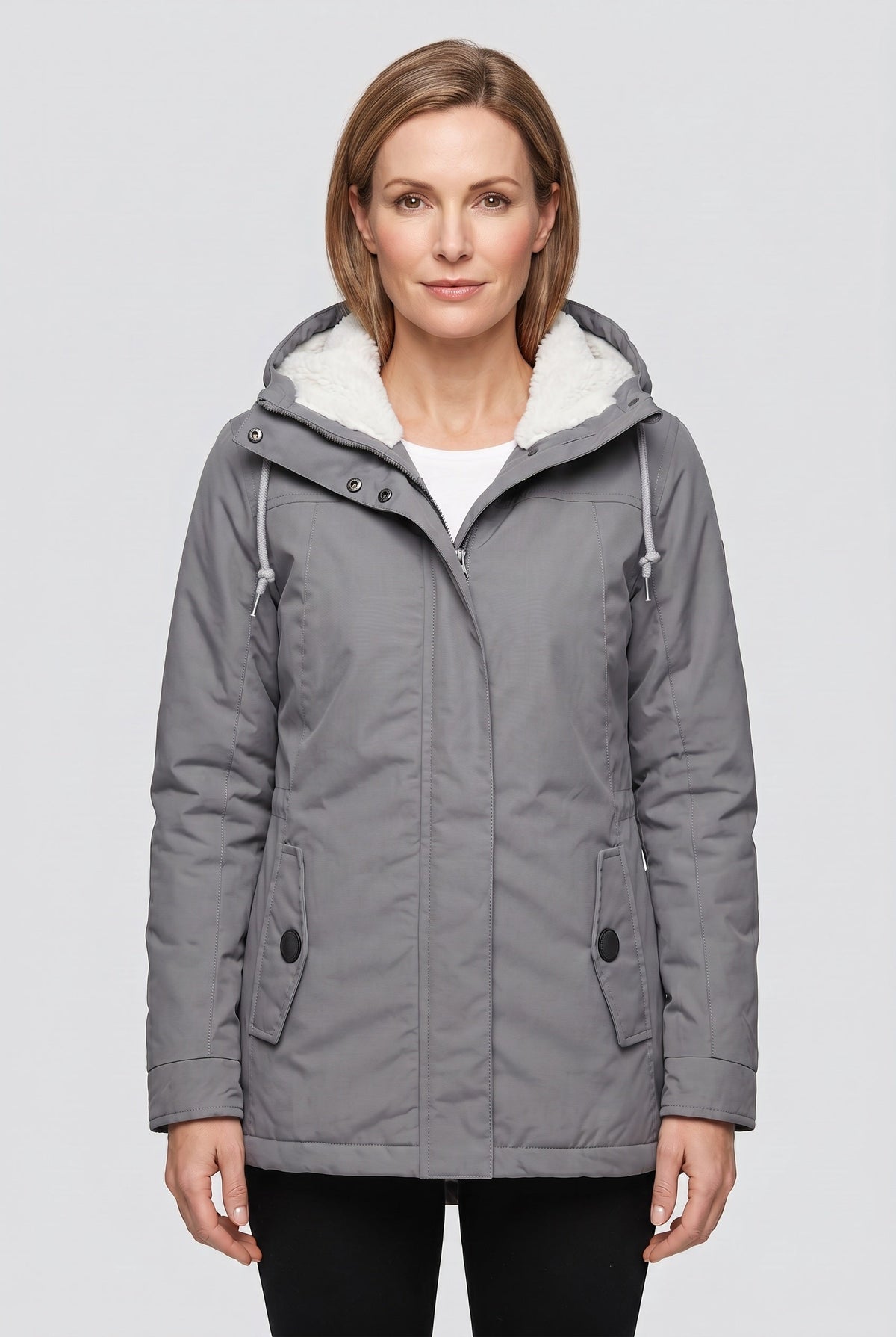 Casual Sherpa-Lined Hooded Winter Jacket with Flap Pockets
