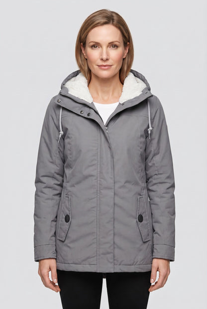 Casual Sherpa-Lined Hooded Winter Jacket with Flap Pockets