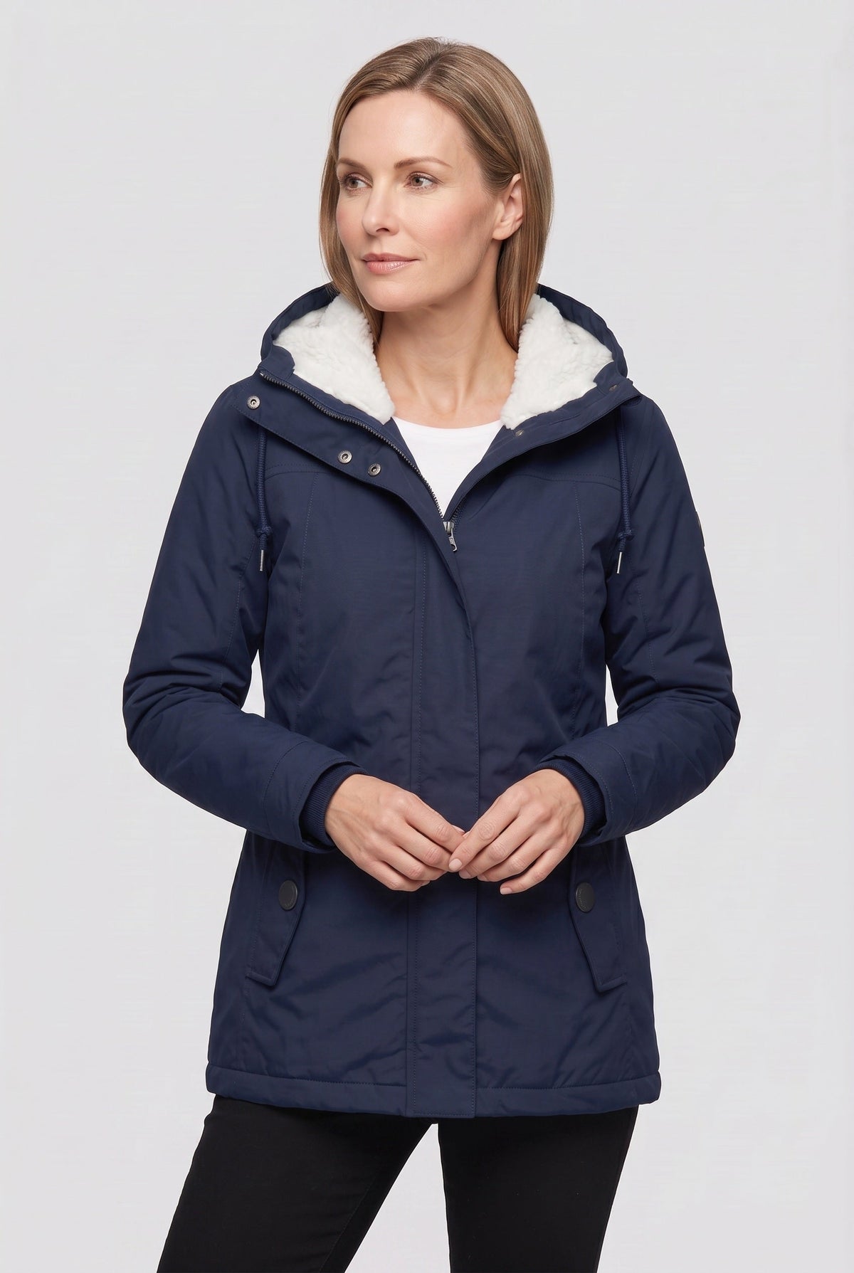 Casual Sherpa-Lined Hooded Winter Jacket with Flap Pockets